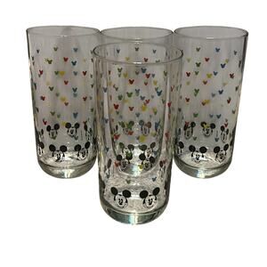 Vintage Disney Mickey Mouse Multicolor Drinking Glasses Set of 4
